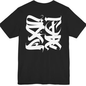 Casual Back Print Graphic Lettering T-Shirt Black Short Sleeve Tee for Men and Women