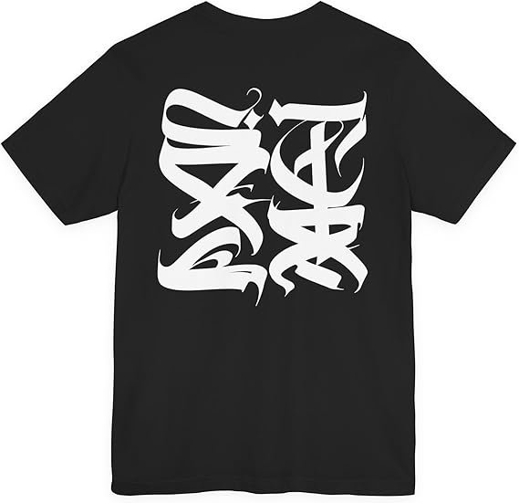 Casual Back Print Graphic Lettering T-Shirt Black Short Sleeve Tee for Men and Women